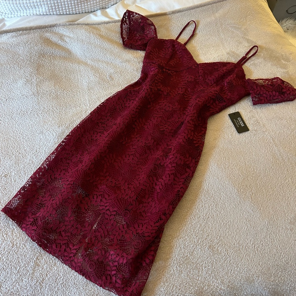 Guess BNWT Burgundy Lace Midi Dress